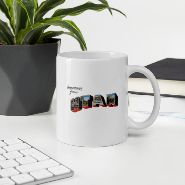 Greetings from Utah white glossy mug