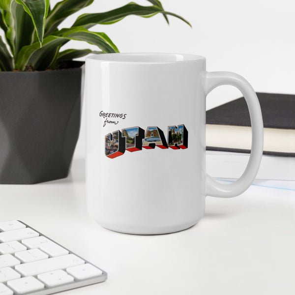 Greetings from Utah white glossy mug